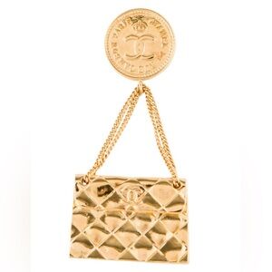 CHANEL Gold Quilted CC Purse Broach
